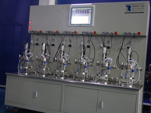 six conjoined  glass fermenter|bioreactor
